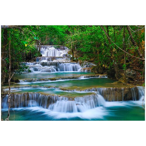 Фотообои Уютная стена Водопад в джунглях Канчанабури. Таиланд 410х270 см Виниловые Бесшовные (единым полотном)
