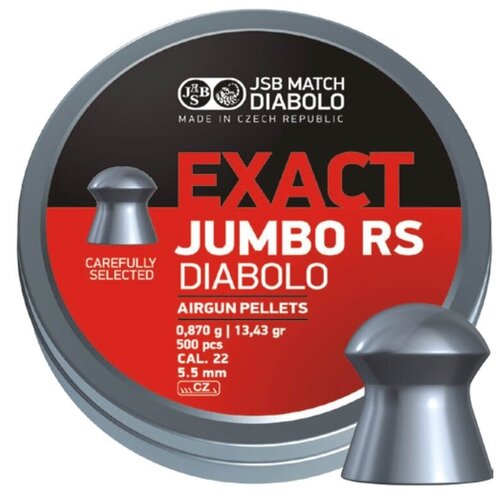 пули пневматические jsb exact jumbo match 5 5 мм 0 890 грамма 300 шт Пули JSB Exact Jumbo RS Diabolo 5,5 мм, 0,87 грамм, 500 штук