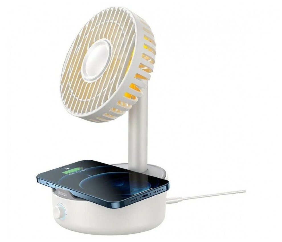 Настольный вентилятор с беспроводной зарядкой Baseus Hermit desktop wireless charger with oscillating fan(EU), цвет Белый (WXYZ-B02) WXYZ-B02 - фотография № 2