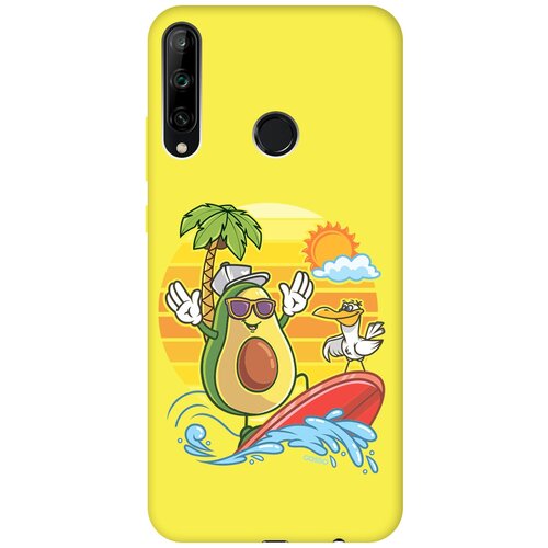 фото Силиконовая чехол-накладка silky touch для huawei p40 lite e / honor 9c с принтом "avocado surfer" желтая gosso