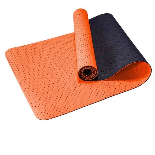 фото Коврик для йоги 2-х слойный тпе 183х61х0,6 см (оранжевый/черный) спортекс sportex
