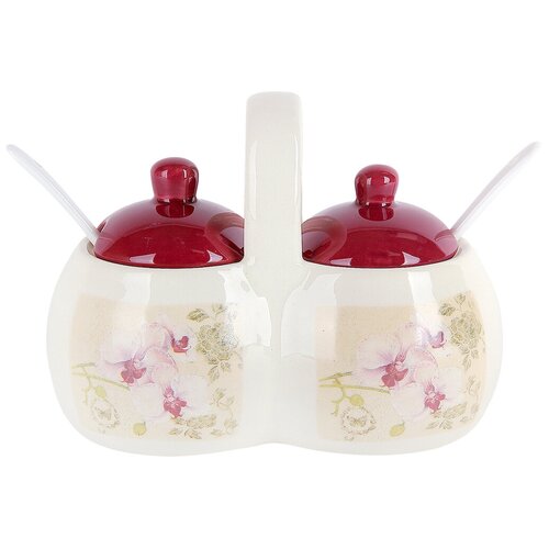 Банка керамика Д/специй двухсекционная орхидея (12) коралл