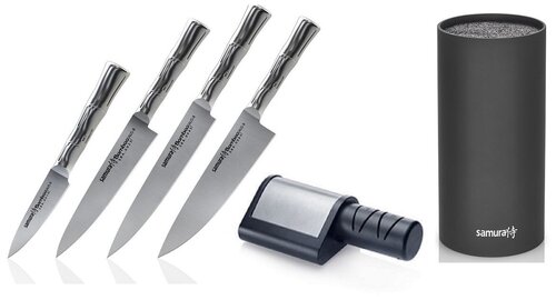 SBA-0240КРЧПЭЛТ набор из 4-Х ножей, черной подставки из пластика И электрической точилки