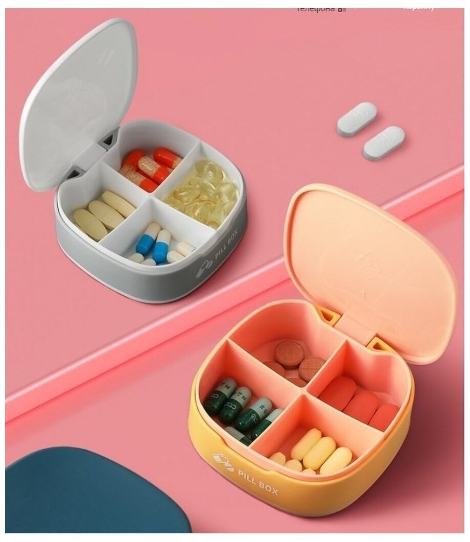 Таблетница компактная /органайзер аптечка/ контейнер для таблеток БАД Panda_Home (оранжевого цвета)