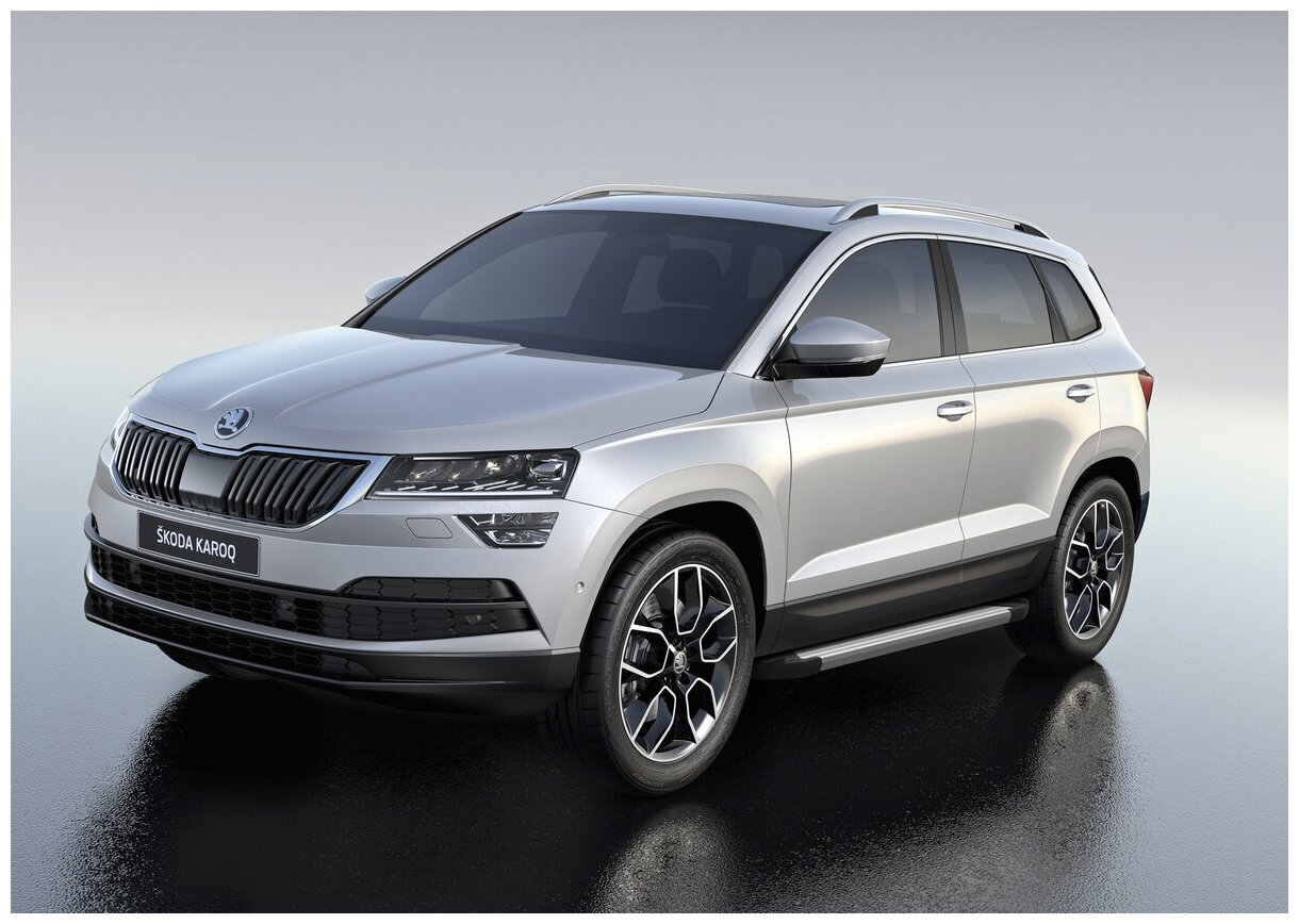 Пороги на автомобиль "Silver" Rival для Skoda Karoq 2020-н. в 180 см 2 шт алюминий F180AL.5103.1