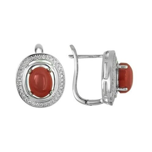 Серьги Серена-Сильвер, серебро, 925 проба, родирование, сердолик, фианит, красный