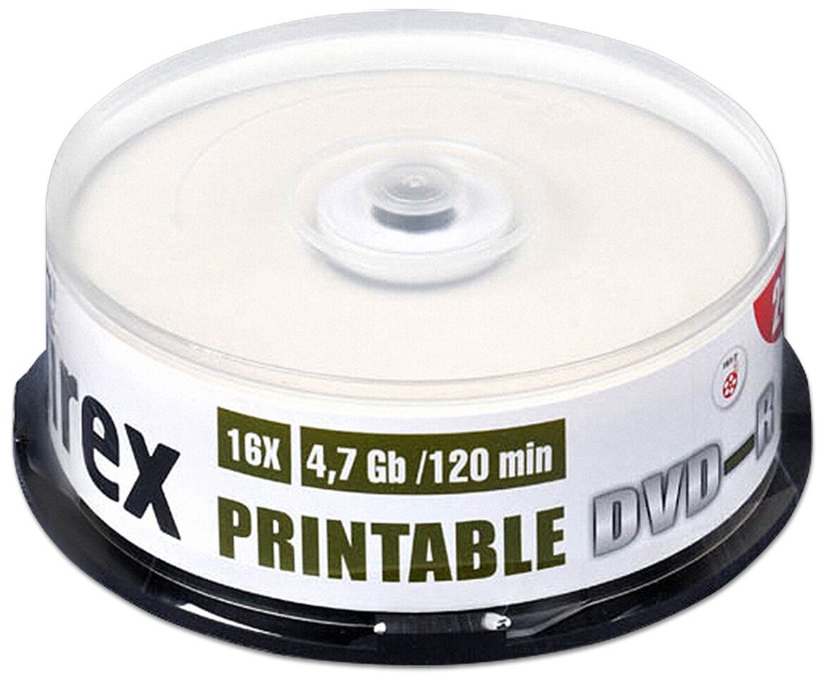 Диск DVD-R Mirex 4,7Gb 16x Printable cake, упаковка 25 шт.