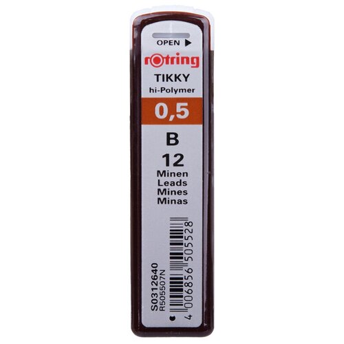 Купить Грифели для механических карандашей Rotring Tikky, 12шт., 0, 5мм, B ( Артикул 314880 )