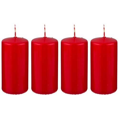 Набор свечей из 4 шт, 10*5 см красный лакированный , Adpal 348-446