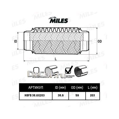 MILES HBFB38.6X203 Труба гофрированная универсальная 38.6X203 1шт