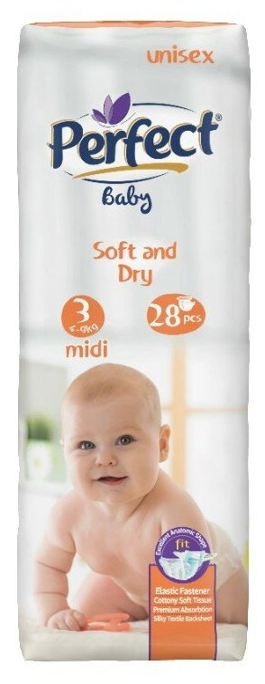 Памперсы/подгузники детские/для малышей Perfect Baby Midi 4-9кг, 3 размер, 28 шт.