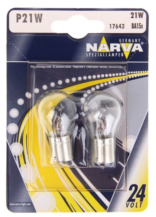 17643 NARVA Лампа P21W 24V BA15S HCV