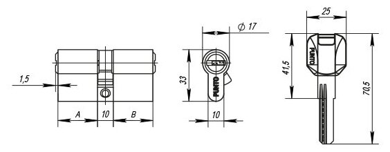 Цилиндровый механизм PUNTO (Z400/90) Z4000Key90(35+10+45) CP хром - фотография № 8