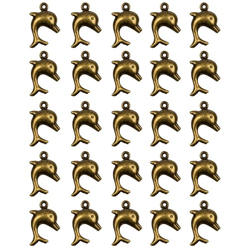 фото Набор подвесок, дельфин, длина - 11 мм, ширина - 12 мм, толщина - 3, 5 мм, диаметр отверстия - 1 мм, материал: сплав олова с покрытием "старинная бронза", 25 шт. kaboshon