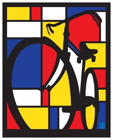 Плакат, постер на бумаге с велосипедом в стили Пита Мондриана. Велосипедный спорт, классика. Размер 21 х 30 см