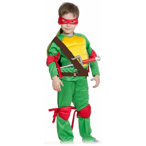 фото Костюм черепашка-ниндзя рафаэль детский карнавалофф s (116-122 см) (куртка, брюки, панцирь, шеврон r, повязка, кинжал-сай) карнавалoff