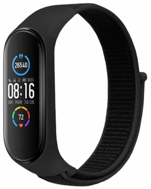 Нейлоновый ремешок для фитнес-браслета Xiaomi Mi Band 3/4/5/6/7 (ми бэнд), черный