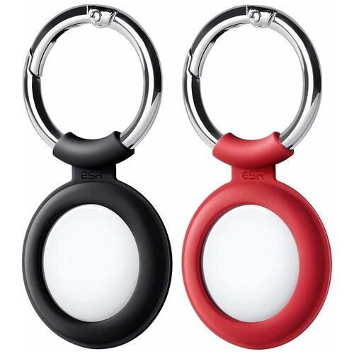 фото Чехол с карабином esr cloud tag keychain для трекера airtag (2021) - комплект 2 шт, красный и черный