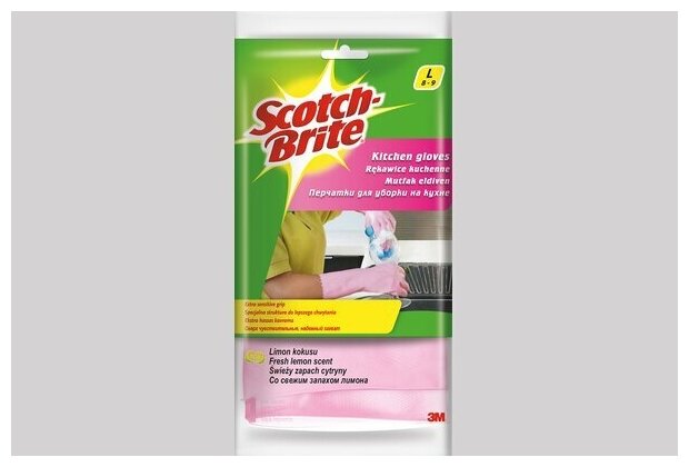 Перчатки Scotch-Brite хозяйственные для уборки на кухне, размер L, цвет розовый - фотография № 3