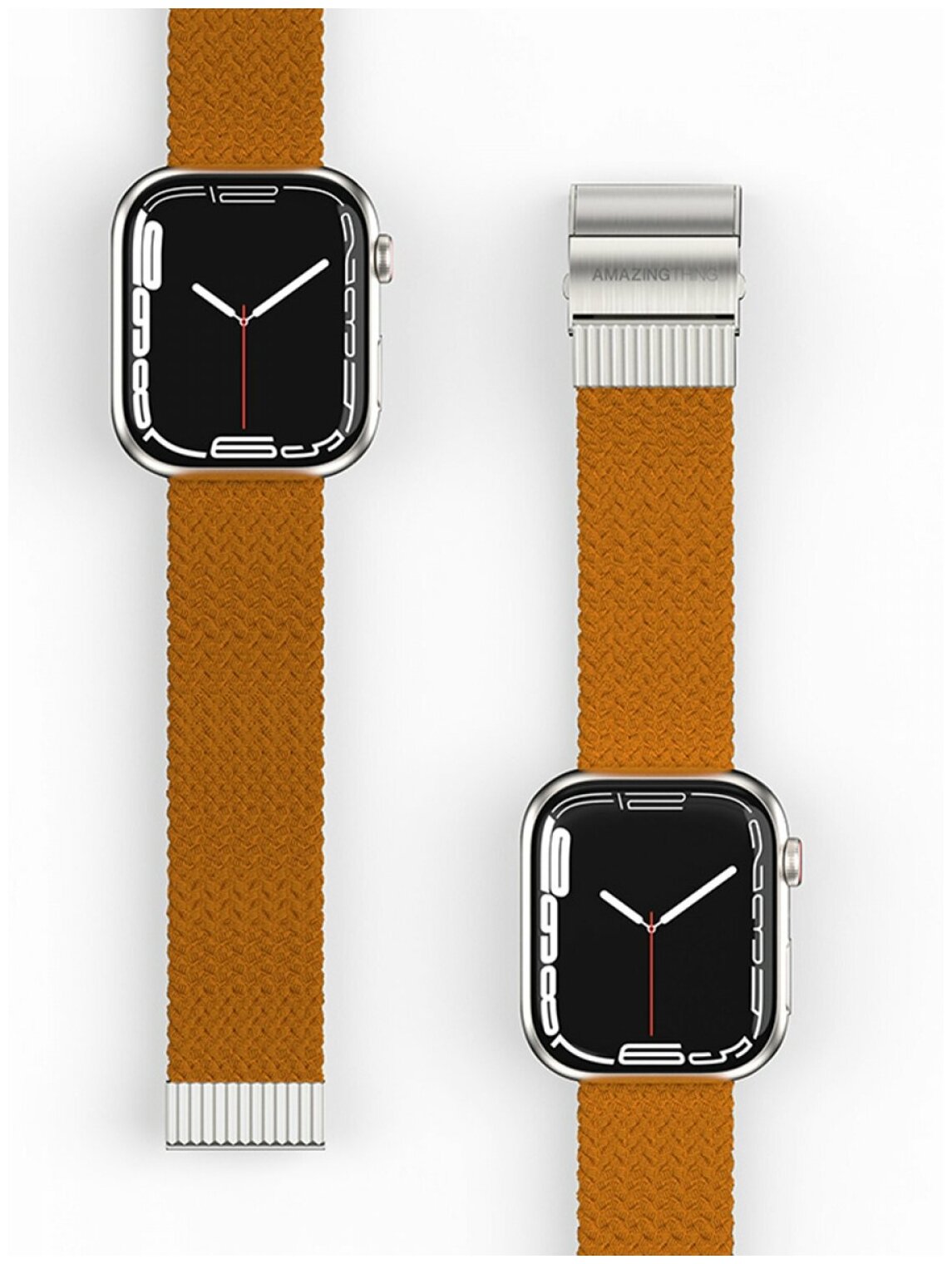 Ремешок для Apple Watch 45mm Amazingthing Weave Brown сменный тканевый браслет для умных часов Эпл Вотч плетёный для наручных часов Watch 3/4/5/SE/6