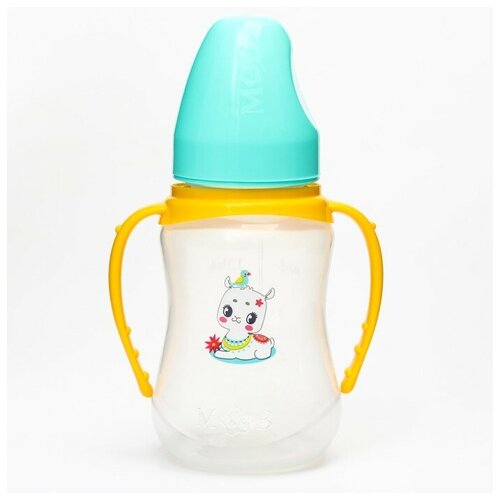 Mum&Baby Бутылочка для кормления "тренд. Лама" 150 мл приталенная, с ручками, цвет бирюзовый