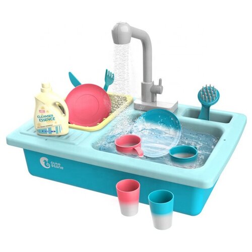 Детский игровой набор раковина с посудой (меняет цвет) и краном для воды / кухня детская игровая (автоматическая циркуляция)