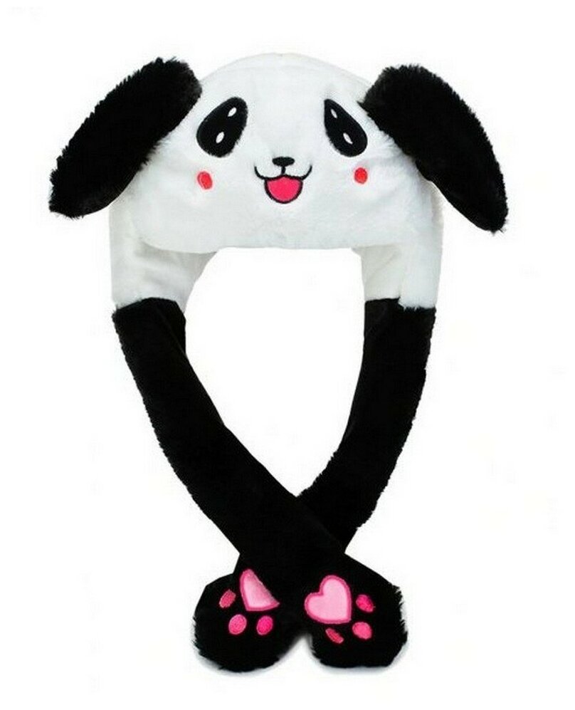 Шапка светящаяся Панда с подвижными ушками черно-белая / шапочка карнавальная с подсветкой для праздника