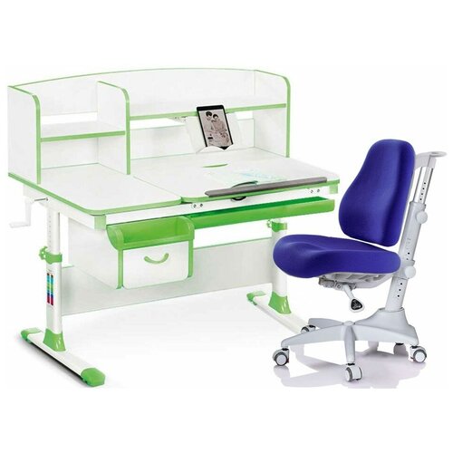 фото Комплект парта mealux evo-50 зеленый + кресло match синее + чехол для кресла