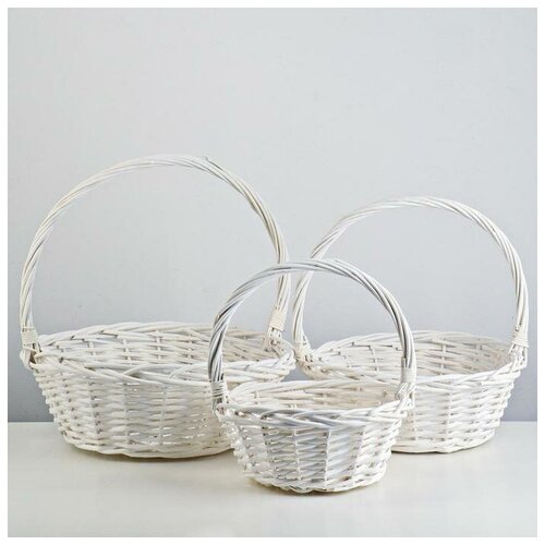 Набор корзин плетеных (ива), 37х37х14/37 см / 31х31х12,5/32 см / 25х25х11/27 см, 3 шт., белы