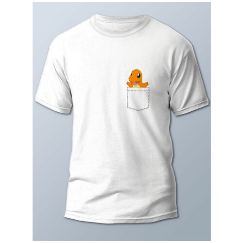 фото Футболка мужская белая разное карман (покемоны, карман, чармандер эша) - 21867 brut-shop