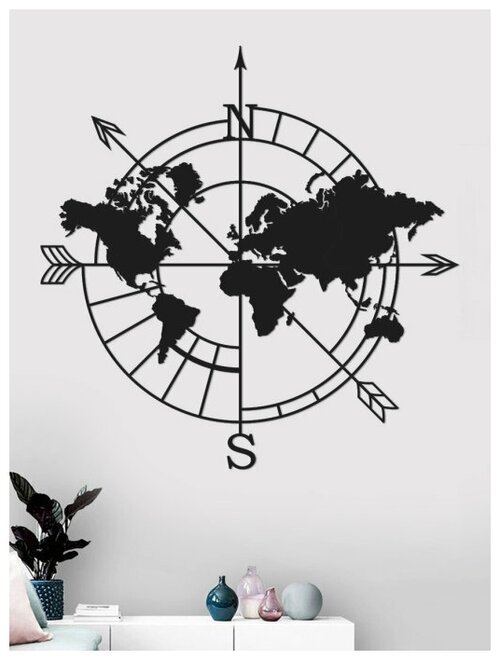Деревянная карта мира ArtXL на стену, цвет черный