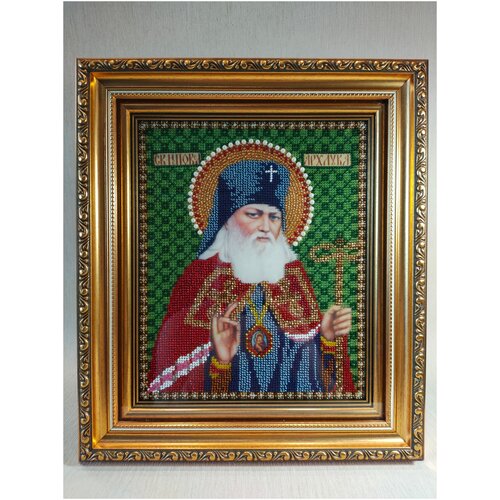 Икона святого Луки Крымского, чешский бисер, багет, стекло 32х27 см.