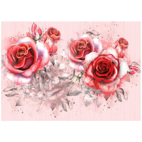 акварельные цветы белый фон виниловые фотообои 211х150 см Акварельные розы - Виниловые фотообои, (211х150 см)
