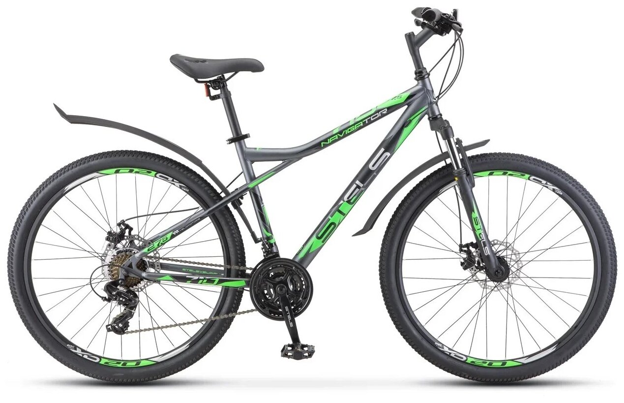 Велосипед STELS Navigator 710 MD 27.5" V020 рама 18" Антрацитовый/зелёный/чёрный (требует финальной сборки)