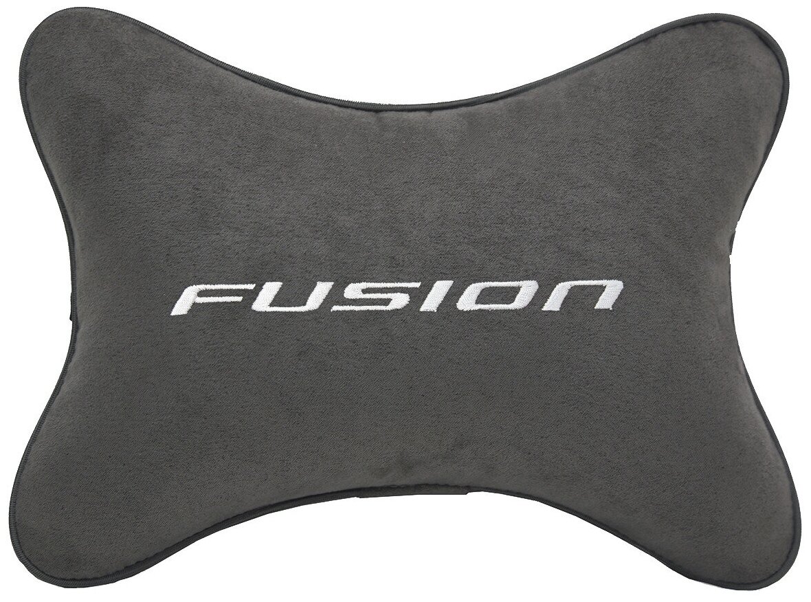 Автомобильная подушка на подголовник алькантара D.Grey с логотипом автомобиля FORD Fusion