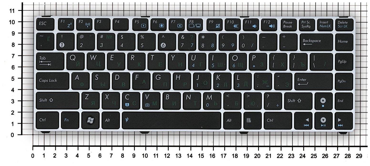 Клавиатура для ноутбука Asus NSK-UJC010KN0-G62US0304GNX62KUS00-3 русская черная с серебристой рамкой