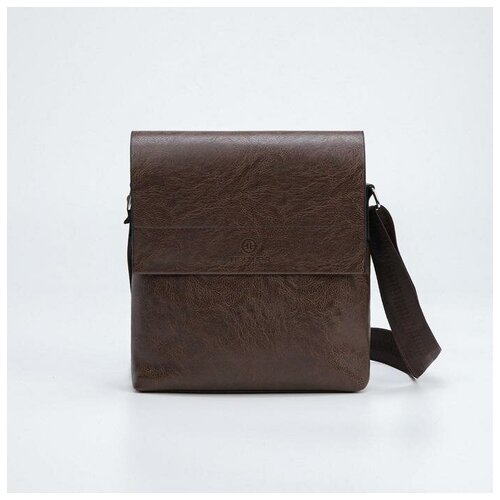 фото Планшет мужской, отдел на молнии, наружный карман, длинный ремень, цвет коричневый textura