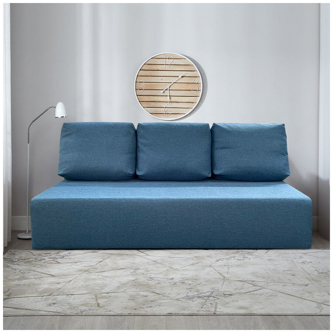 Прямой раскладной диван “Каир” 187х87х85 см, механизм еврокнижка, синий рогожка