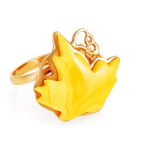 фото Amberholl кольцо в форме кленового листа из золота и натурального янтаря «канада»