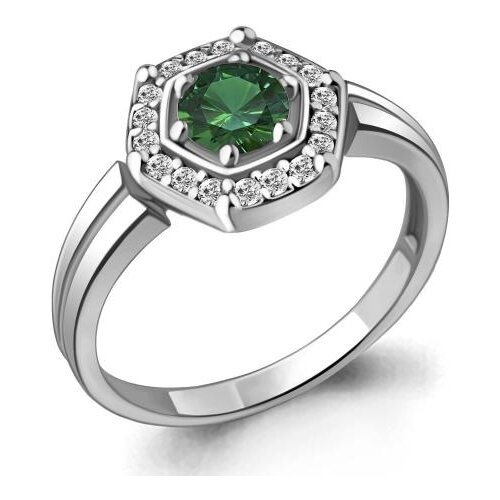 фото Серебряное кольцо aquamarine а68744аг с фианитом и гидротермальным изумрудом diamant-online