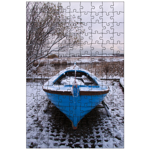 фото Магнитный пазл 27x18см."зима, лодка, снег" на холодильник lotsprints