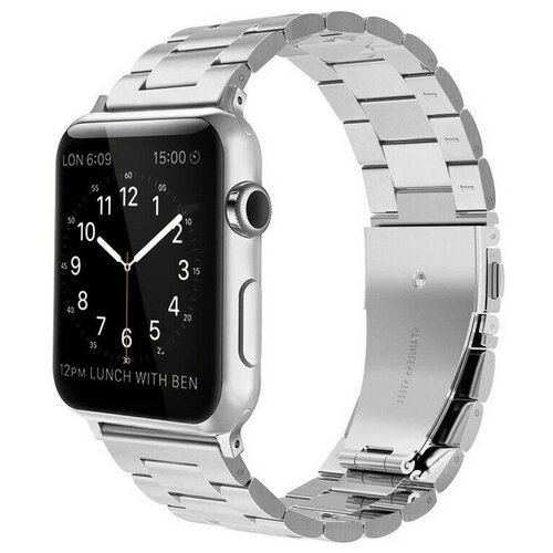 Ремешок металлический для умных смарт часов Apple Watch 42/44 mm series 3 / 4 / 5 / 6 / SE блочный, Серебристый
