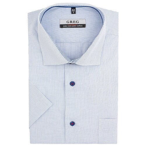 фото Рубашка мужская короткий рукав greg 124/101/9550/1p_gb, прямой силуэт / сlassic fit, цвет белый, рост 174-184, размер ворота 41