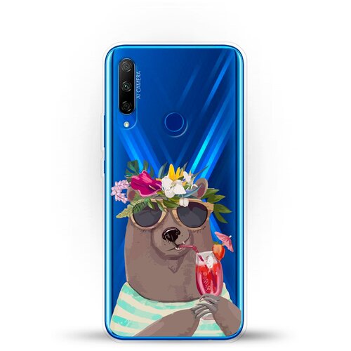 фото Силиконовый чехол медведь с коктейлем на honor 9x premium andy & paul