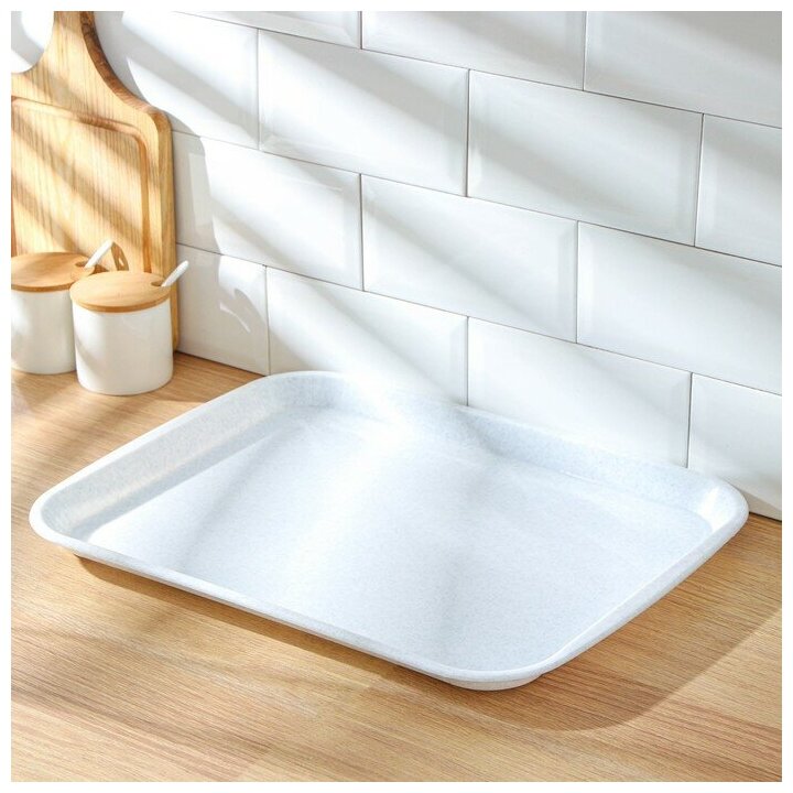 фото Поднос пластиковый, 47×36,5×2,3 см, прямоугольный, цвет мрамор