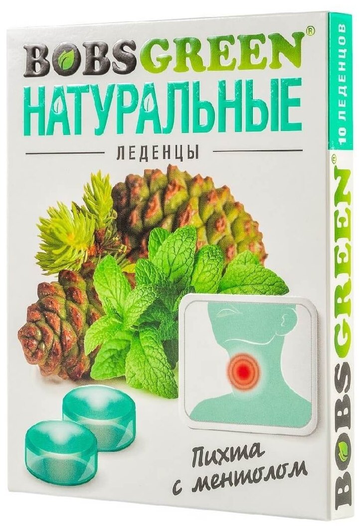 BOBSGREEN леденцы, 10 шт., пихта + ментол, 1 уп.