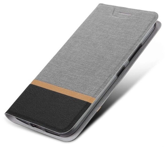 Чехол-книжка MyPads для Samsung Galaxy A71 SM-A715F (2020) из водоотталкивающей ткани под джинсу с вставкой под кожу серый