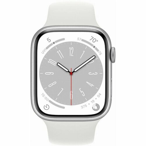 Умные часы Apple Watch Series 8 41 мм, Aluminium Case, silver/white Sport Band S/M apple watch series 8 45 мм aluminium with sport band s m silver серебристый