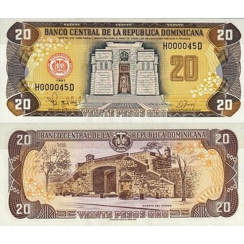 Доминикана 20 песо 1997 (UNC Pick 154a) банкнота доминиканская республика доминикана 100 песо 2016 года unc