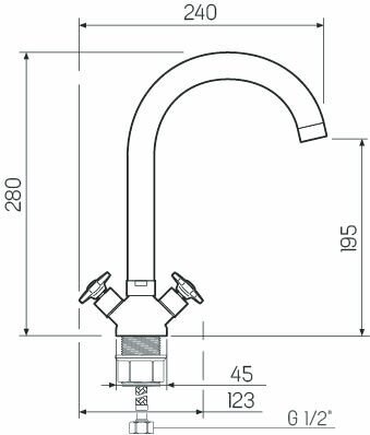 Смеситель для кухни, РМС SL115-274F, поворотный излив, двухвентильный, с гибкой подводкой